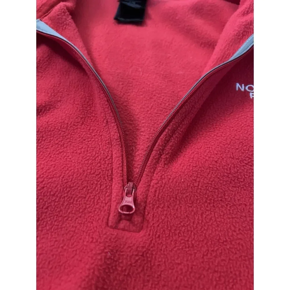 The North Face Fleece Pullover Sweater Mens Red 1/4 Zip Long Sleeve Sweatshirt L
